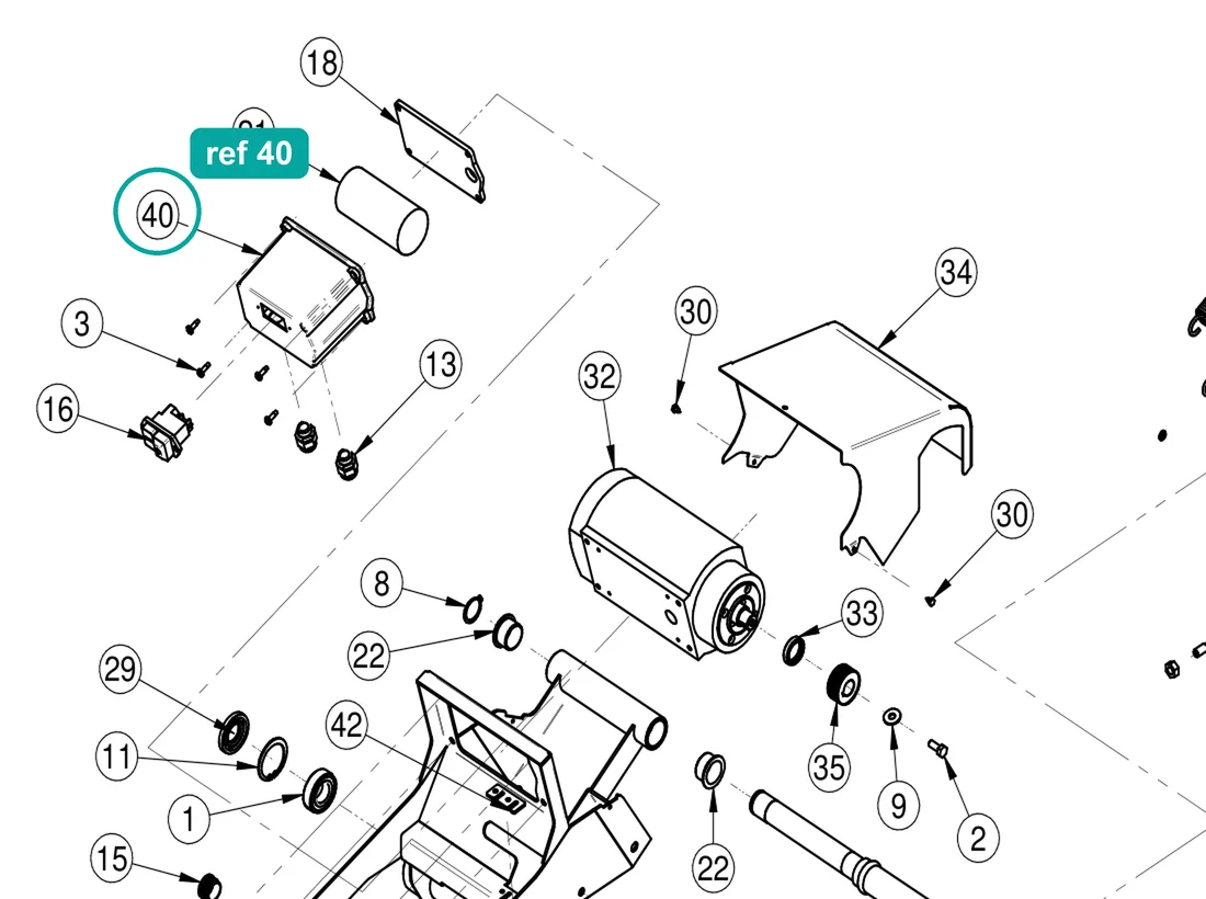 Electrical enclosure (ref 40) highlighted on the IMER Masonry 350 Smart Cut parts diagram, Arm Assembly – part 3231367