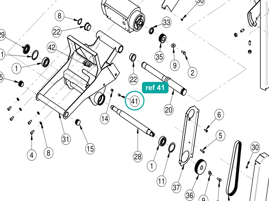 Spacer (ref 41) highlighted on the IMER Masonry 350 Smart Cut parts diagram, Arm Assembly – part 3231368