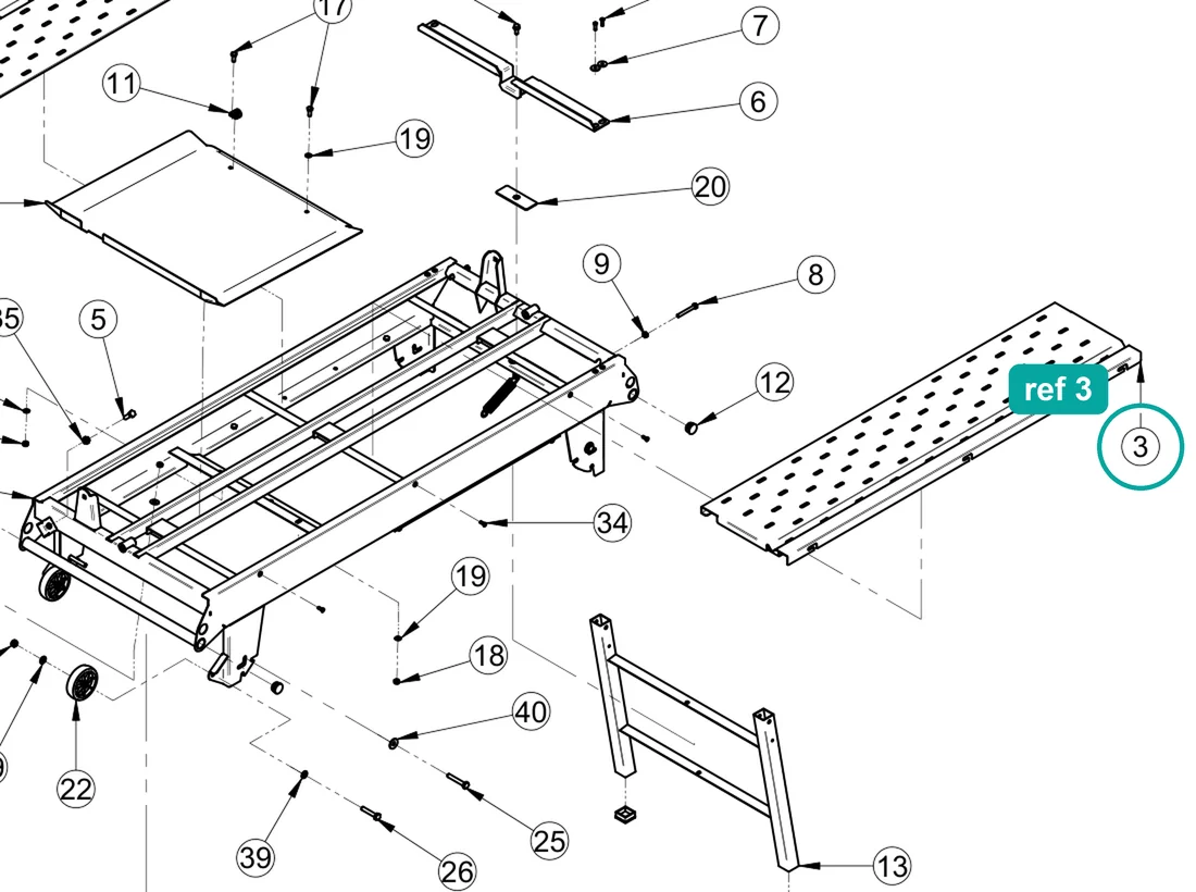 LH table (ref 3) highlighted on the IMER Combicut 350 iPower parts diagram, Machine Structure – part 3231418