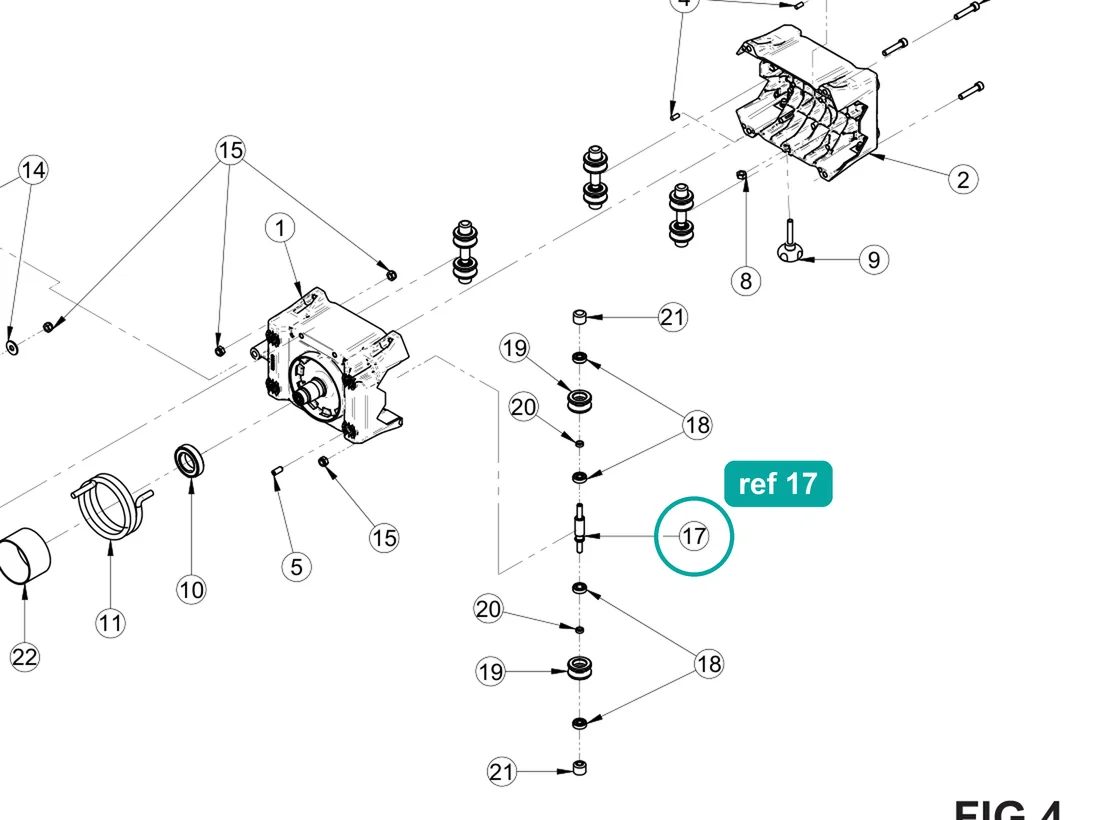 Pin (ref 17) highlighted on the IMER Combicut 350 iPower parts diagram, Carriage – part 3231484