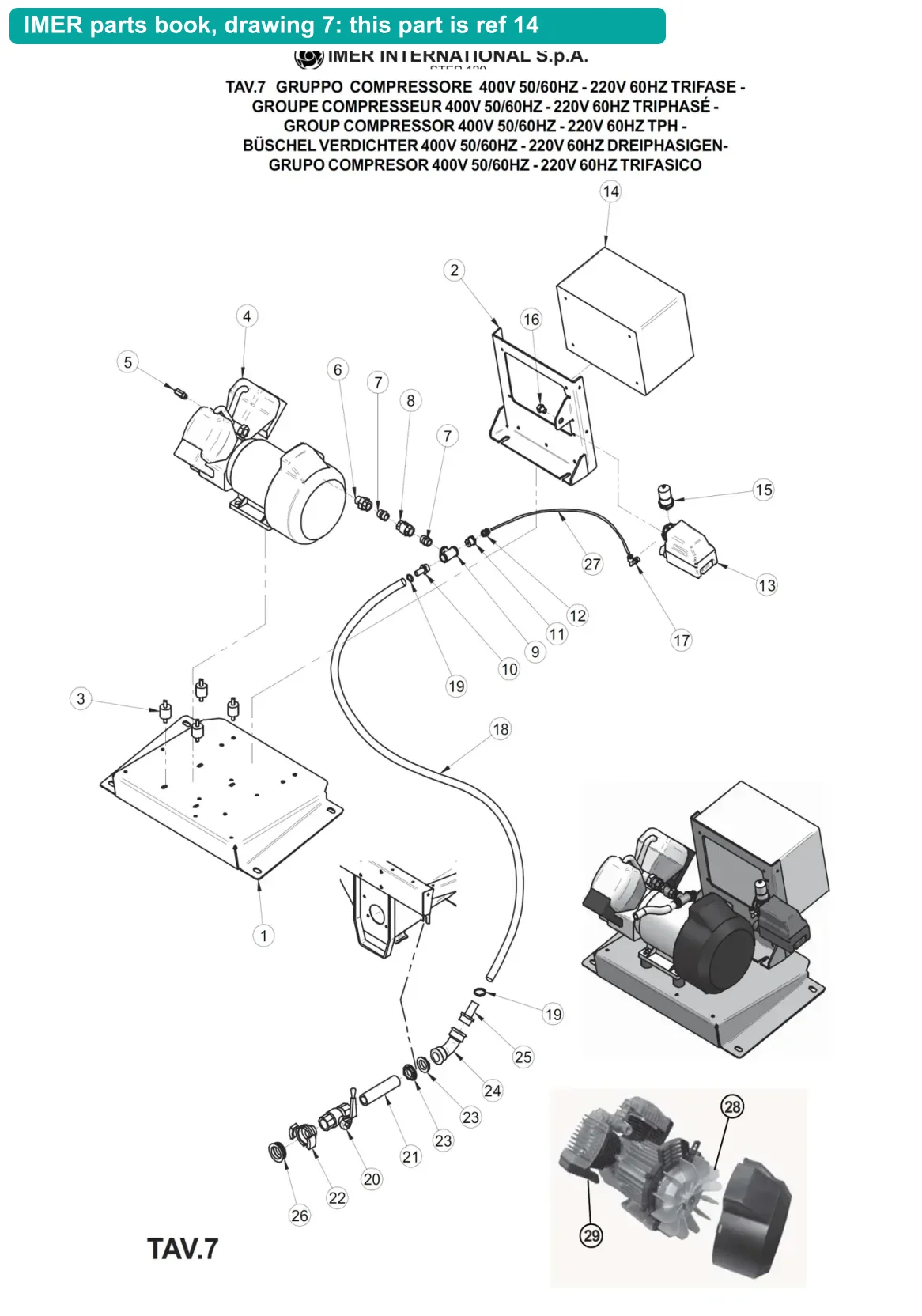 Electrical Panel 220V 60Hz Three-Phase for IMER Step-Up 120 (IMER parts book drawing 7, ref 14)