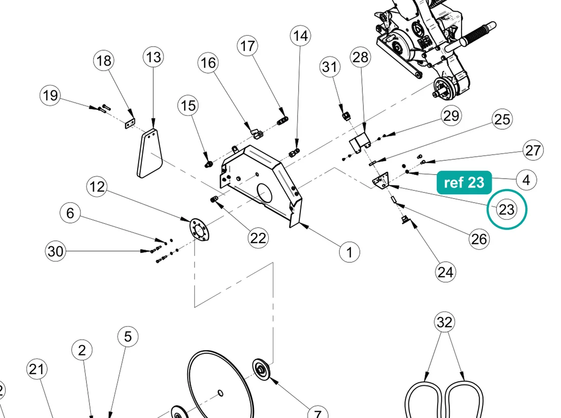 Laser support (ref 23) highlighted on the IMER Combicut 350 iPower parts diagram, Disc Guard And Motor Assembly – part 3231776