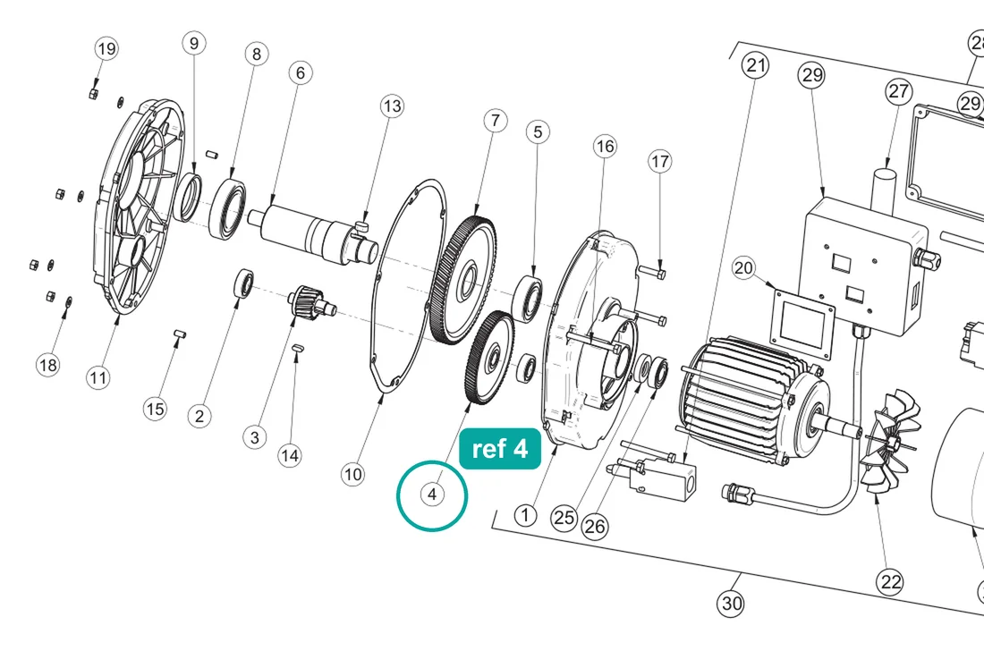 Gear (ref 4) highlighted on the IMER Mix 60 Plus parts diagram, Gearmotor Assembly – part 3233061