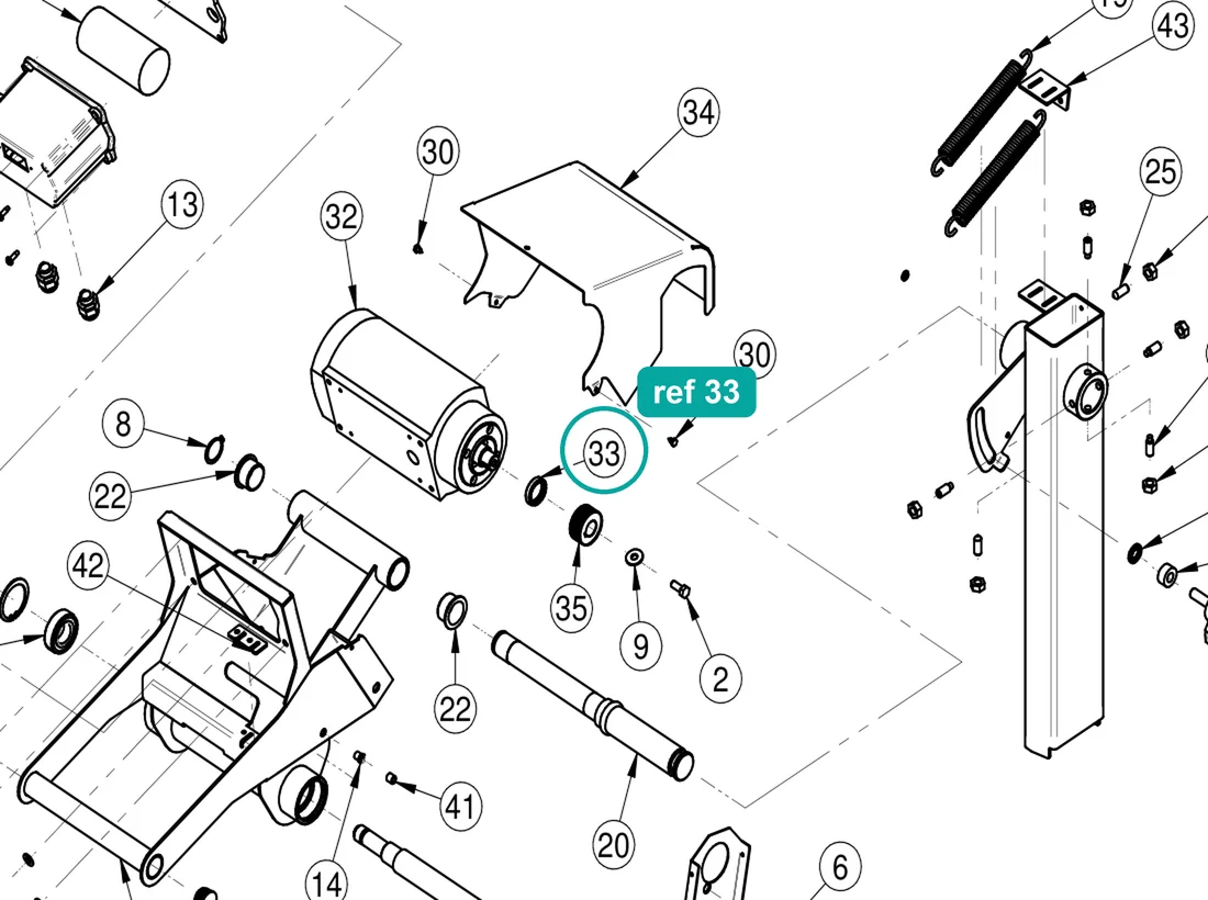 Oil retainer 25×35×7 (ref 33) highlighted on the IMER Masonry 350 Smart Cut parts diagram, Arm Assembly – part 3233082