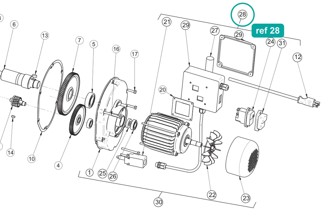 Electric panel, ref 28, on the IMER Mix 60 Plus drawing