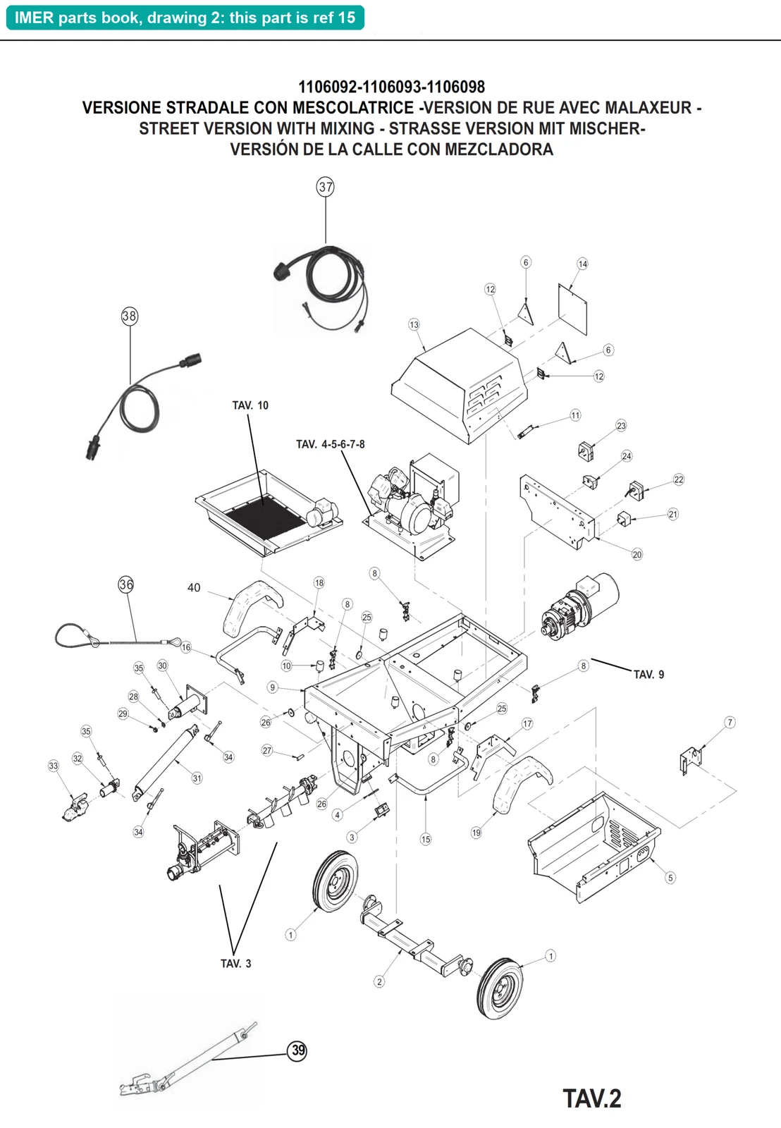 Side Impact Bar LH for IMER Step-Up 120 (IMER parts book drawing 2, ref 15)