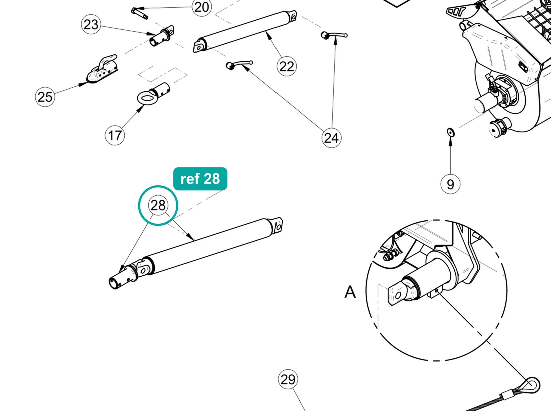 Drawbar terminal kit + middle drawbar (ref 28) highlighted on the IMER Prestige 300 parts diagram, Machine Structure - Front – part 3233396