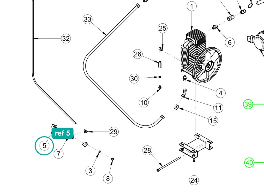 Pressure switch GP600 1/4" cylindrical 2-10 bar (ref 5) highlighted on the IMER Prestige 300 parts diagram, Pneumatic Circuit – part 3233660
