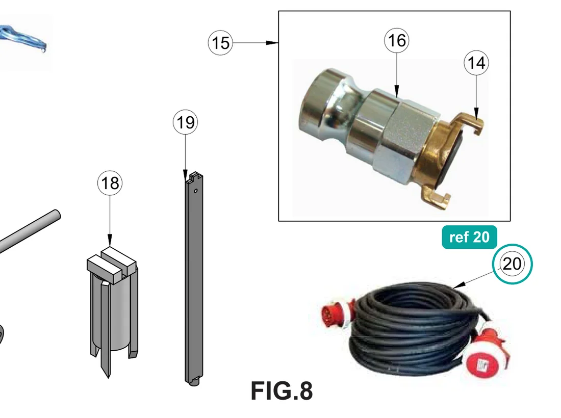 Electric cable (ref 20) highlighted on the IMER Koine 4 parts diagram, Standard Supply Accessories – part 3233958