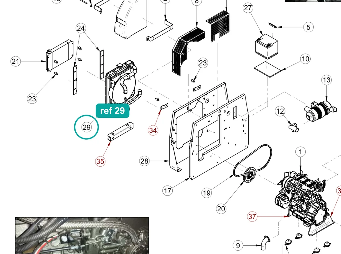 Engine radiator (ref 29) highlighted on the IMER Prestige 300 parts diagram, Engine Assembly – part 3234226