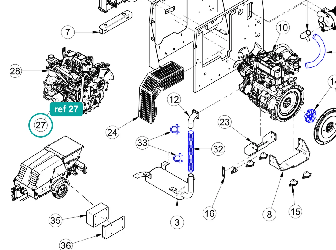 Oil filter cartridge, ref 27, on the IMER Booster 15 drawing