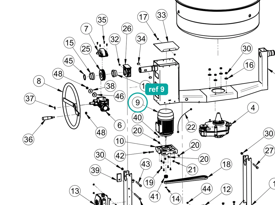 Motor (ref 9) highlighted on an IMER parts-book drawing – part 3234565