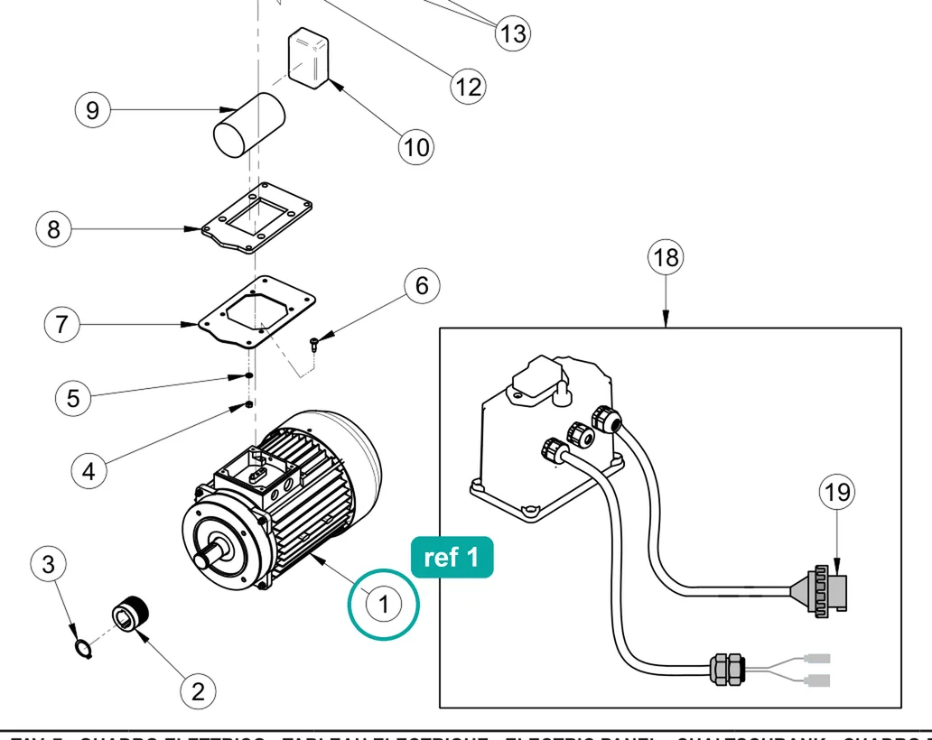 Electric motor (ref 1) highlighted on an IMER parts-book drawing – part 3234570