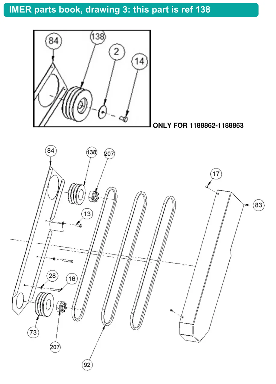 Pulley for IMER Masonry 750 Plus (IMER parts book drawing 3, ref 138)