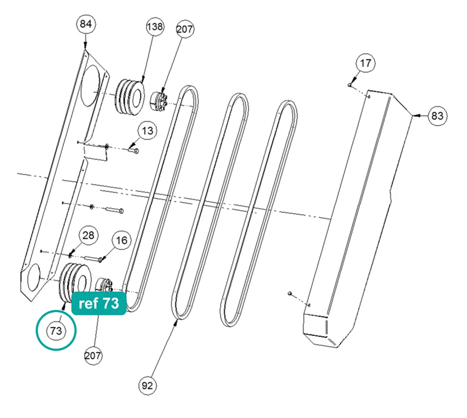 Pulley (ref 73) highlighted on the IMER Masonry 750 Plus parts diagram, Machine Structure (Belt Drive) – part 3236209