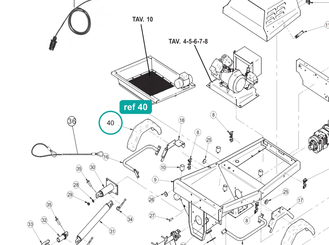 Mudguard DX (right), ref 40, on the IMER Step-Up 120 drawing