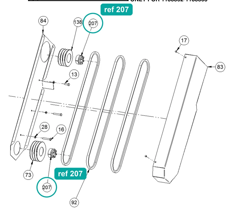 Coupling (shrink disk) (ref 207) highlighted on the IMER Masonry 750 Plus parts diagram, Machine Structure (Belt Drive) – part 3236650