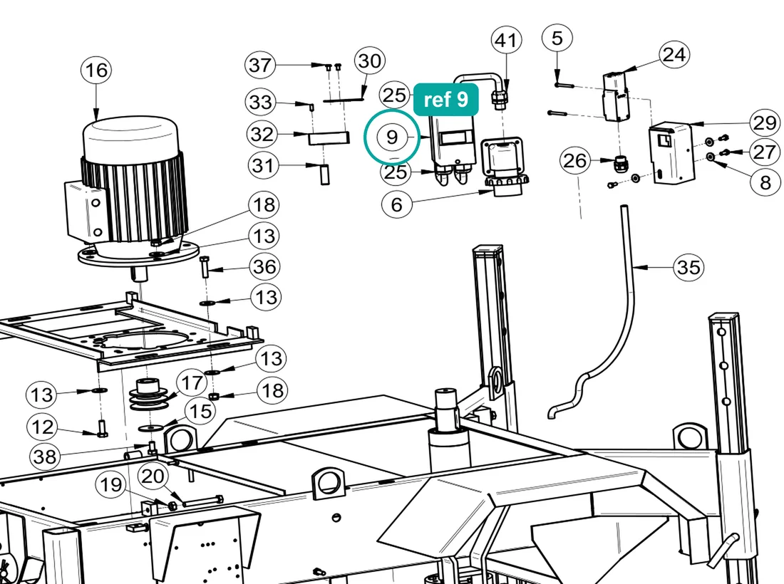 Switch (ref 9) highlighted on the IMER Mix 360 parts diagram, Motor Assembly 400V 50Hz – part 3236670