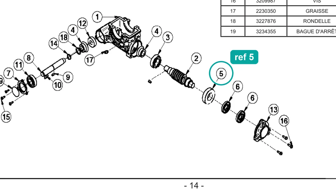 Drum reduction unit bearing (ref 5) highlighted on an IMER parts-book drawing – part 3237097