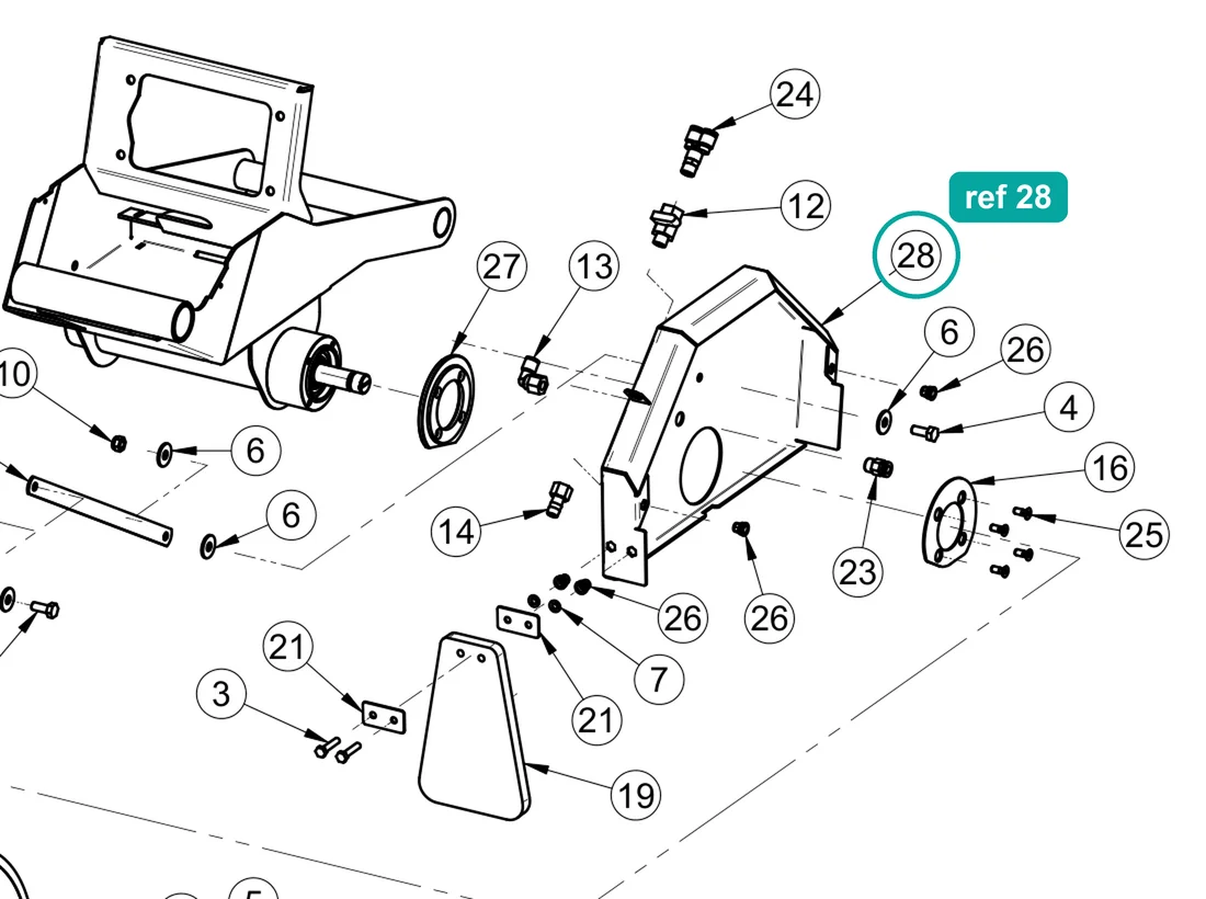 Disc guard (ref 28) highlighted on the IMER Masonry 350 Smart Cut parts diagram, Disc Guard and Motor Assembly – part 3237360
