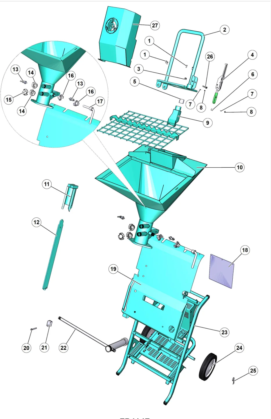 Painted Scraper Shaft for IMER Koine 3.1 G (IMER parts book picture)