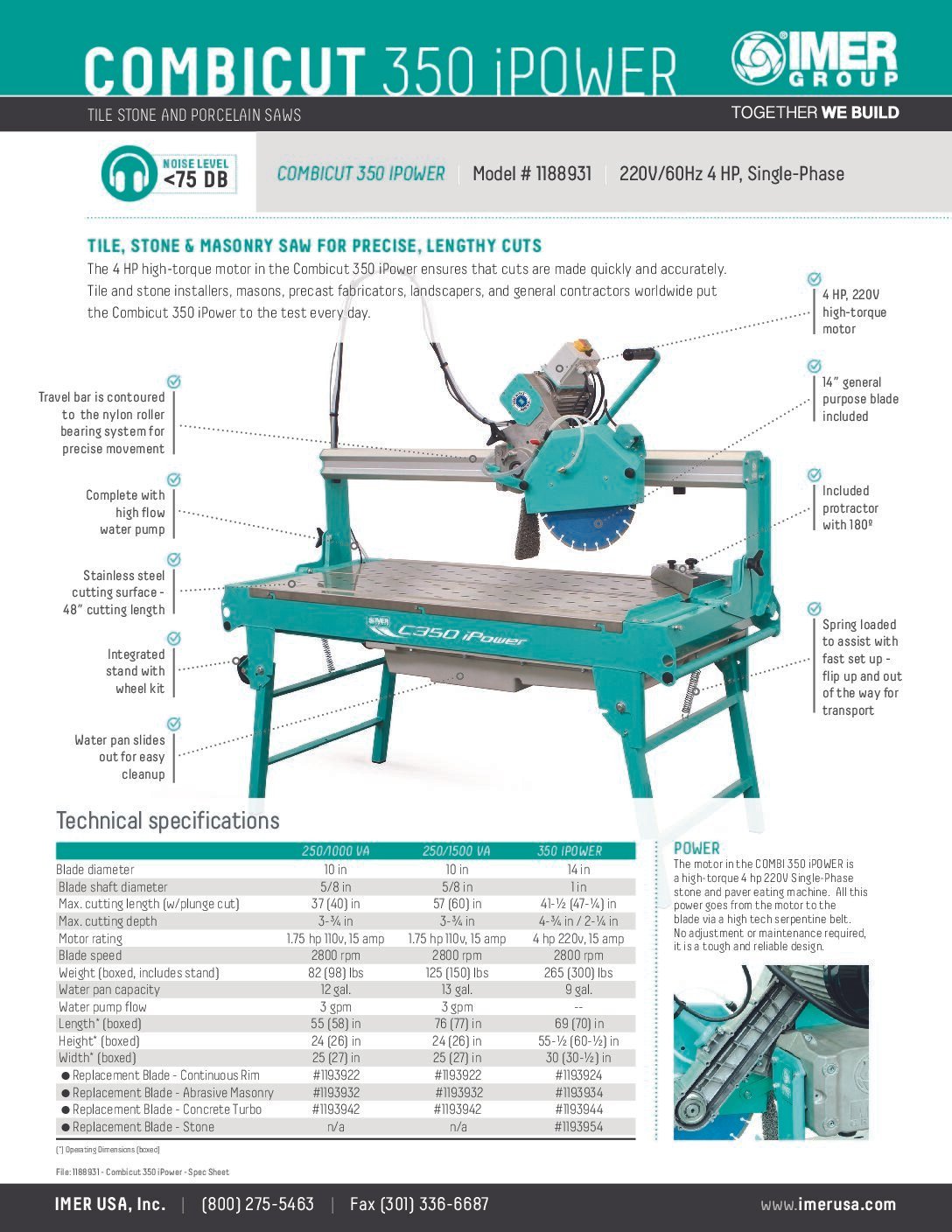 IMER COMBICUT 350 IPOWER - 14” Blade / 48” Max Cutting Length w/Plunge - Image 4